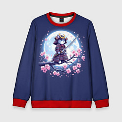 Свитшот детский Котёнок самурай - цветущая сакура, цвет: 3D-красный