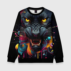 Свитшот детский Оскал свирепой пантеры - нейросеть, цвет: 3D-черный
