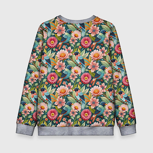 Детский свитшот Тропические птицы в цветах / 3D-Меланж – фото 2