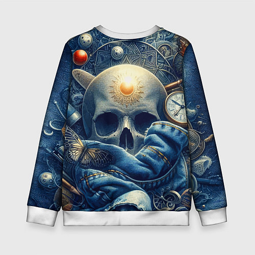 Детский свитшот Авангардная композиция с черепом - нейросеть / 3D-Белый – фото 2