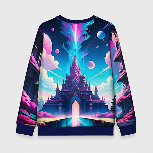 Детский свитшот Сказочный город - пейзаж / 3D-Синий – фото 2