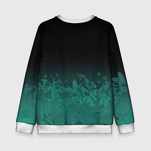 Детский свитшот Девушка с татуировками на изумрудном фоне / 3D-Белый – фото 2