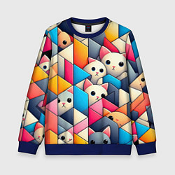 Свитшот детский Geometric pattern with kittens - ai art, цвет: 3D-синий