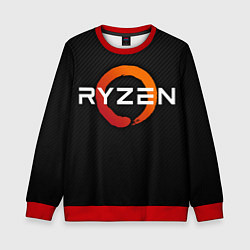 Свитшот детский AMD ryzen logo carbon black, цвет: 3D-красный