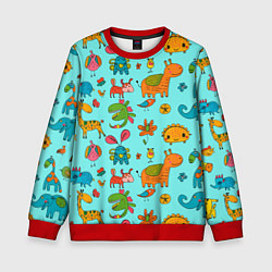 Свитшот детский Мультяшные животные каракули, цвет: 3D-красный