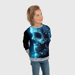 Свитшот детский Cyber neon skull - ai art с дорожками на плате, цвет: 3D-меланж — фото 2