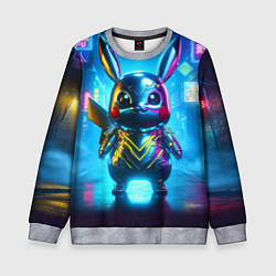 Свитшот детский Neon cyber Pikachu made of metal steel - ai art, цвет: 3D-меланж