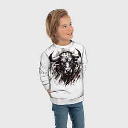 Свитшот детский Гранж - портрет быка: голова, цвет: 3D-белый — фото 2