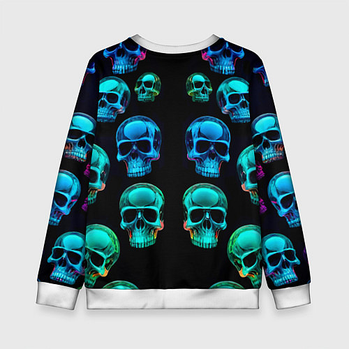 Детский свитшот Neon skulls - ai art pattern / 3D-Белый – фото 2