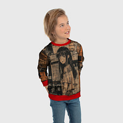 Свитшот детский Девчонка на фоне газетных вырезок, цвет: 3D-красный — фото 2