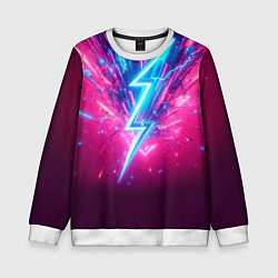 Свитшот детский Неоновая молния - нейроарт фантазия, цвет: 3D-белый