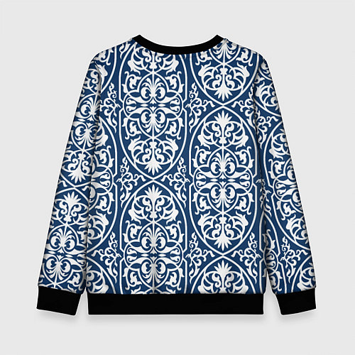 Детский свитшот Геометрический узор арабеска бело-синий / 3D-Черный – фото 2