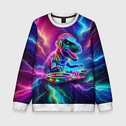 Свитшот детский Tyrannosaur DJ - neon glow, цвет: 3D-белый