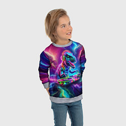Свитшот детский Tyrannosaur DJ - neon glow, цвет: 3D-меланж — фото 2
