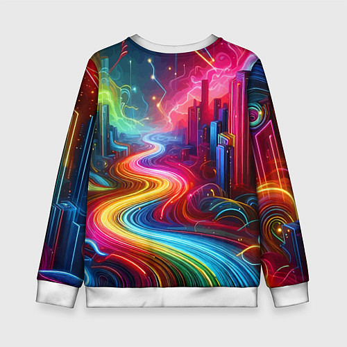 Детский свитшот Неоновый город - нейроарт / 3D-Белый – фото 2