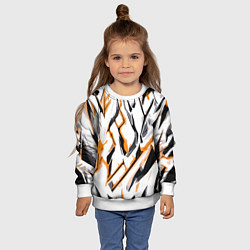 Свитшот детский Чёрно-жёлтые агрессивные полосы на белом фоне, цвет: 3D-белый — фото 2