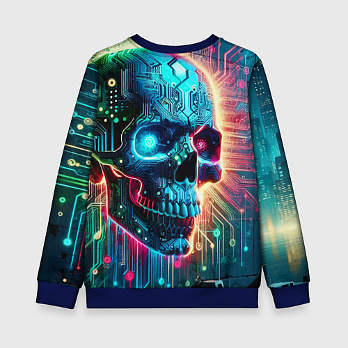 Детский свитшот Cool cyber skull - neon glow / 3D-Синий – фото 2