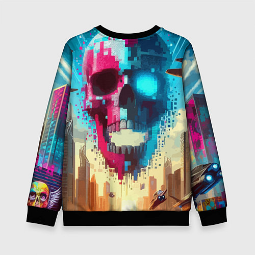 Детский свитшот Cool vanguard neon cyber skull - ai art / 3D-Черный – фото 2