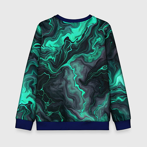 Детский свитшот Бирюзовый мрамор на черном фоне / 3D-Синий – фото 2
