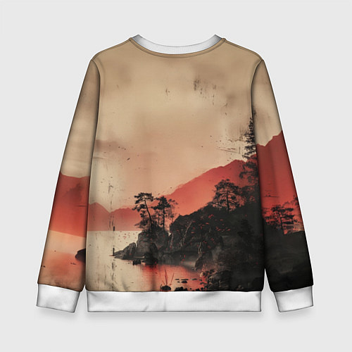 Детский свитшот Башня на фоне алого заката - Япония / 3D-Белый – фото 2
