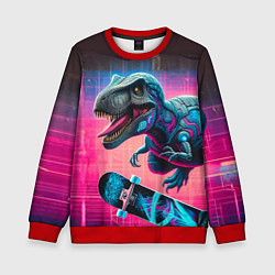 Свитшот детский Дино крутой скейтбордист - граффити, цвет: 3D-красный
