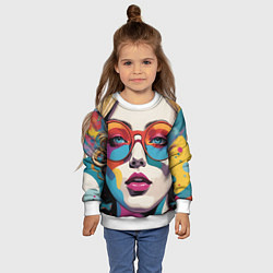 Свитшот детский Девушка в солнечных очках поп-арт, цвет: 3D-белый — фото 2
