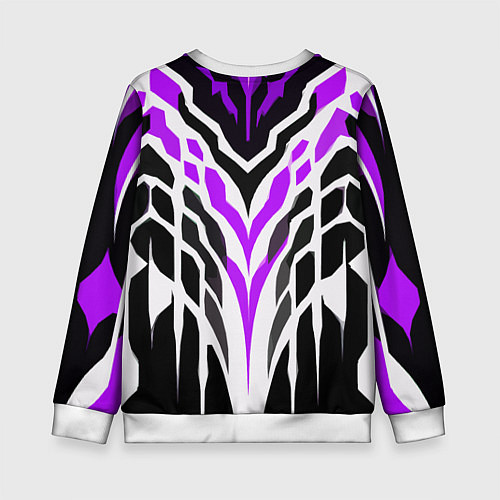 Детский свитшот Агрессивные фиолетово-белые полосы на чёрном фоне / 3D-Белый – фото 2