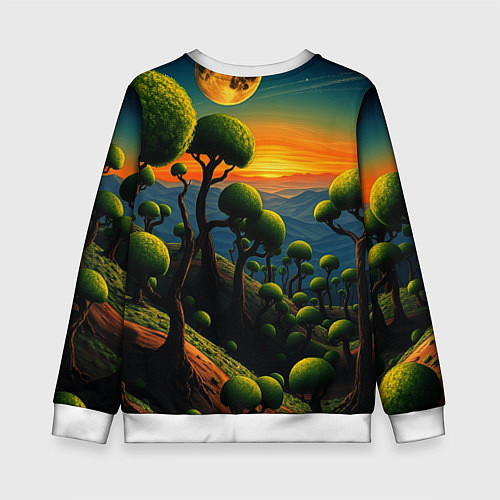 Детский свитшот Лес из зеленых инопланетных деревьев в стиле Сальв / 3D-Белый – фото 2
