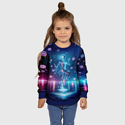 Свитшот детский Танец неоновой кибер девушки - нейроарт, цвет: 3D-синий — фото 2