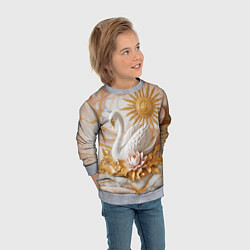 Свитшот детский Фарфоровый лебедь и солнце на розовом мраморе, цвет: 3D-меланж — фото 2