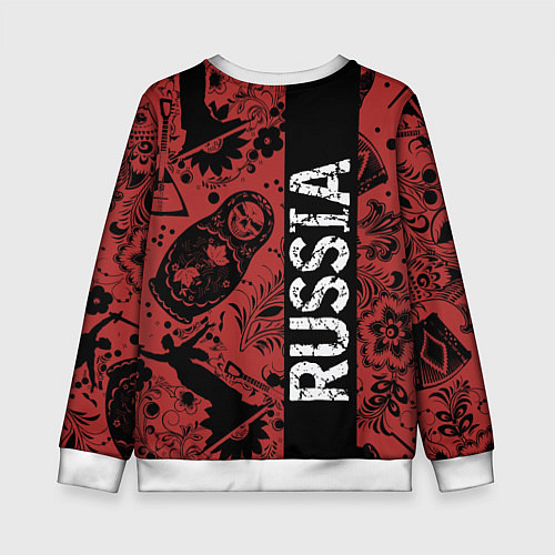 Детский свитшот Россия на фоне матрёшек балалайки и славянских узо / 3D-Белый – фото 2