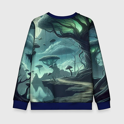 Детский свитшот Сказочный грибной лес на похожей планете - фантази / 3D-Синий – фото 2