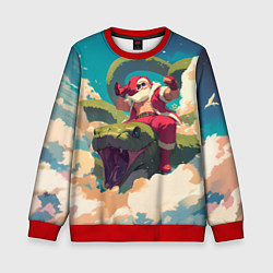 Свитшот детский Дед Мороз сидит на змее, цвет: 3D-красный