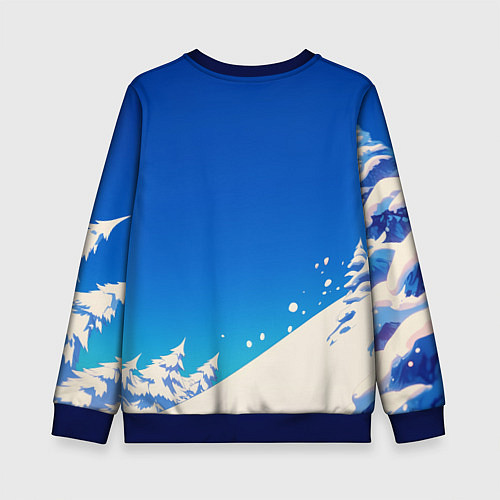 Детский свитшот Дед Мороз на сноуборде / 3D-Синий – фото 2