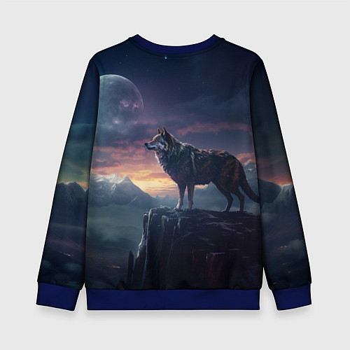 Детский свитшот Волк и луна / 3D-Синий – фото 2