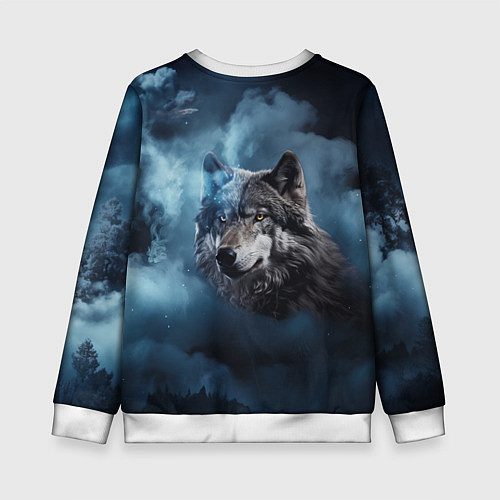 Детский свитшот Волк ночное синее небо / 3D-Белый – фото 2