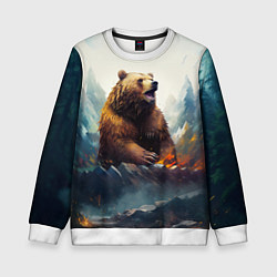 Свитшот детский Агрессивный бурый медведь, цвет: 3D-белый
