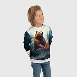 Свитшот детский Агрессивный бурый медведь, цвет: 3D-белый — фото 2