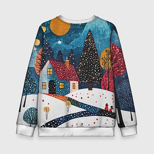 Детский свитшот Новогодняя ночь пейзаж / 3D-Белый – фото 2