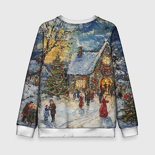 Детский свитшот Новогодние каникулы картина маслом / 3D-Белый – фото 2