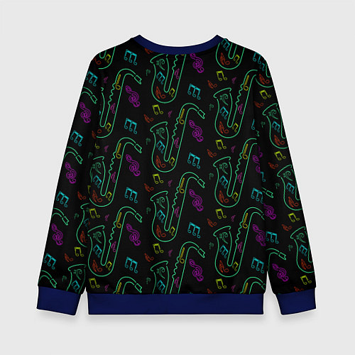 Детский свитшот Неоновый саксофон и музыкальные ноты / 3D-Синий – фото 2