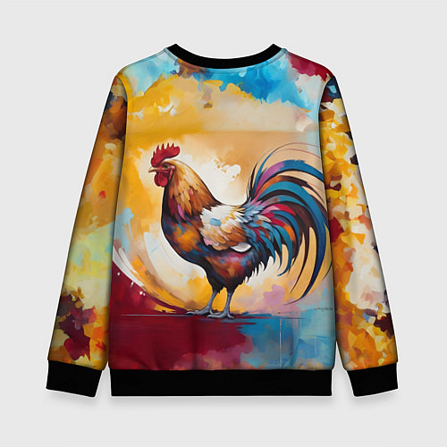 Детский свитшот Петух на ярком фоне / 3D-Черный – фото 2
