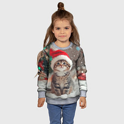 Свитшот детский Новогодний котенок и снег, цвет: 3D-меланж — фото 2