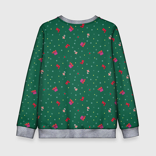 Детский свитшот Новогодний паттерн с милыми вещами на зеленом фоне / 3D-Меланж – фото 2