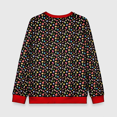 Детский свитшот Паттерн хиппи значки на черном фоне / 3D-Красный – фото 2