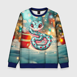 Свитшот детский Новогодняя змейка и новогодние игрушки, цвет: 3D-синий