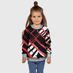 Свитшот детский Красно-белые линии на чёрном фоне, цвет: 3D-меланж — фото 2