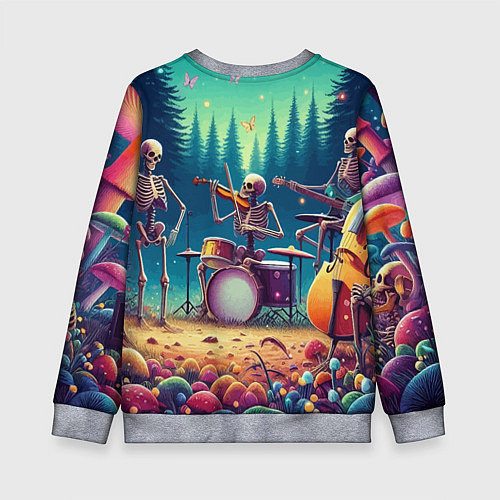 Детский свитшот Группа скелетов даёт концерт под грибами / 3D-Меланж – фото 2