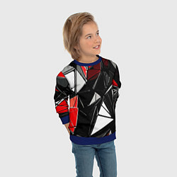 Свитшот детский Красно-белые рельефные треугольники на чёрном фоне, цвет: 3D-синий — фото 2