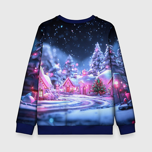Детский свитшот Неоновые новогодние домики / 3D-Синий – фото 2
